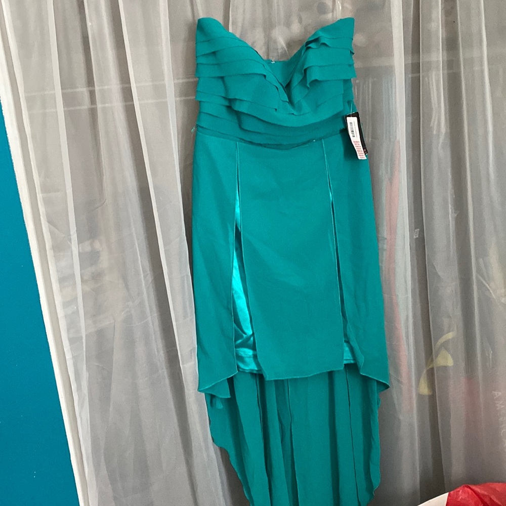 Teal dress with flowing tail